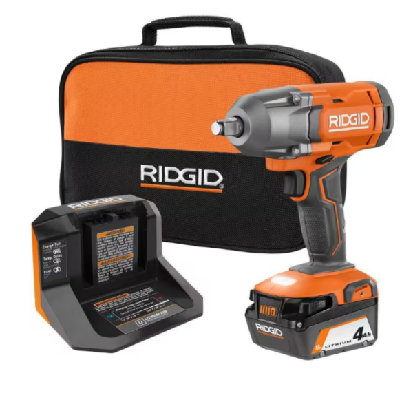 Ridgid 18V Cordless 1 2  Impact Wrench Kit with 4Ah Battery & Charger For Sale