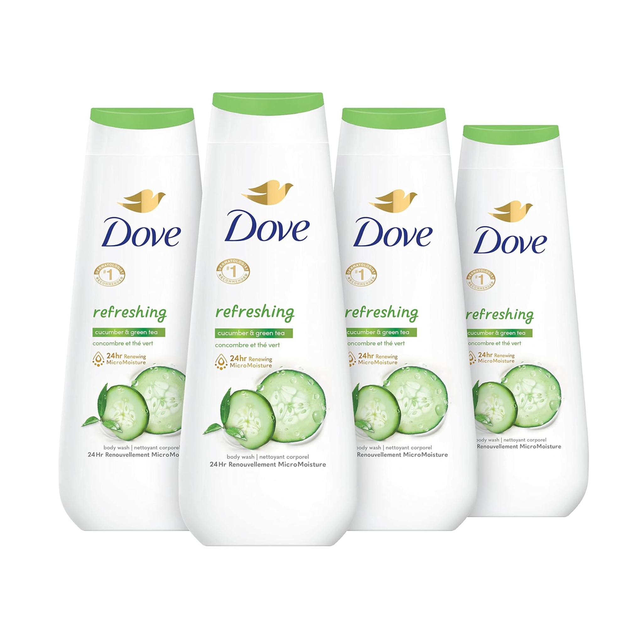 4 Bottles of Dove Body Wash Refreshing Cucumber & Green Tea Skin Cleanser Online now