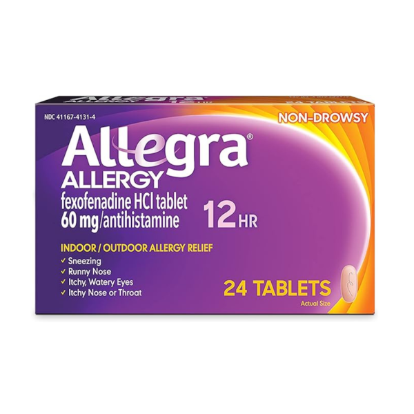 24-Count Allegra 60 mg 12 Hour Non-Drowsy Antihistamine Allergy Relief Tablets Hot on Sale