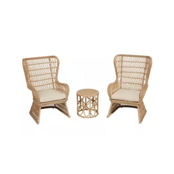 3-Piece Brown Wicker Outdoor Seating Set with Beige Cushions Online now