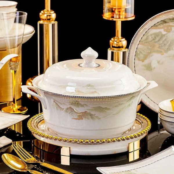 Jingdezhen dish set housewarming tableware set bowl and plate ceramic tableware set light luxury plate bowl Hot on Sale - Image 3
