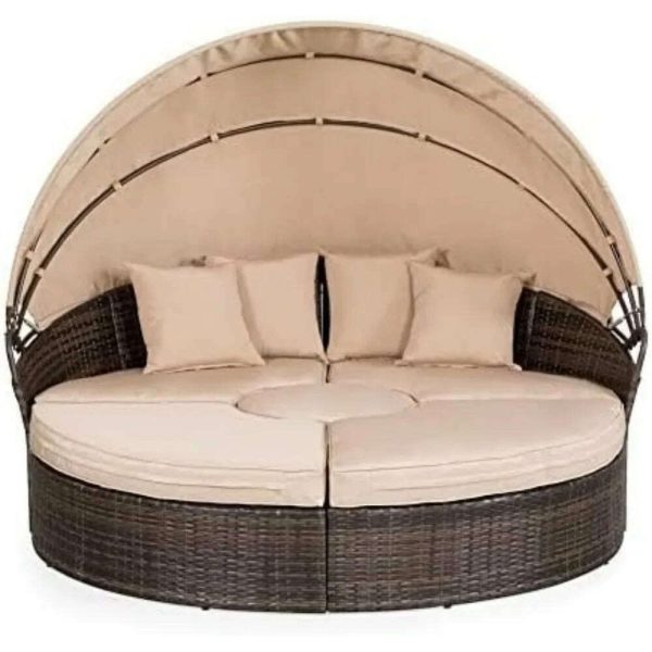 Outdoor Terrace Canopy Bed with Washable Soft Cushion, Clamshell Shaped Segmented Seats, Suitable for Backyard, Porch, (brown) Hot on Sale