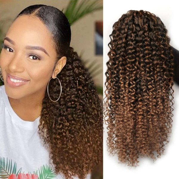 Ombre Synthetic Drawstring Puff Ponytail Extensions Afro Wavy 16 Inch Clip In Ponytail Hair Curly Black Brown Blonde Supply - Image 2