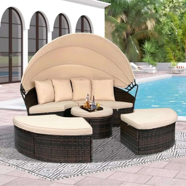 Outdoor Terrace Canopy Bed with Washable Soft Cushion, Clamshell Shaped Segmented Seats, Suitable for Backyard, Porch, (brown) Hot on Sale - Image 2