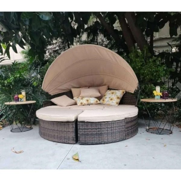 Outdoor Terrace Canopy Bed with Washable Soft Cushion, Clamshell Shaped Segmented Seats, Suitable for Backyard, Porch, (brown) Hot on Sale - Image 4