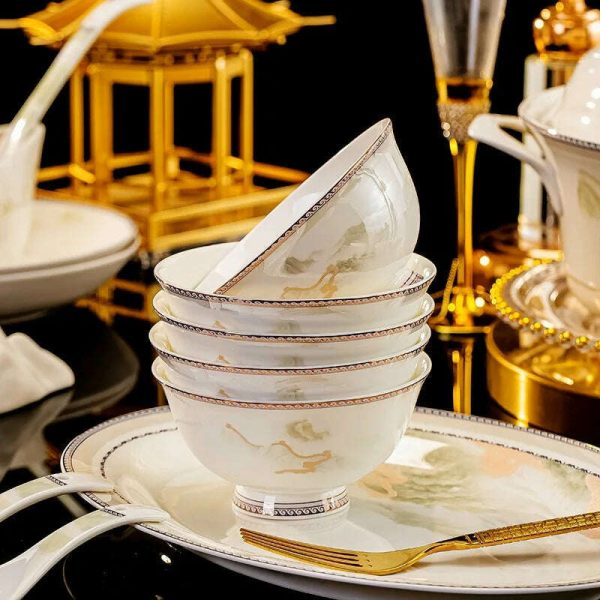 Jingdezhen dish set housewarming tableware set bowl and plate ceramic tableware set light luxury plate bowl Hot on Sale - Image 4