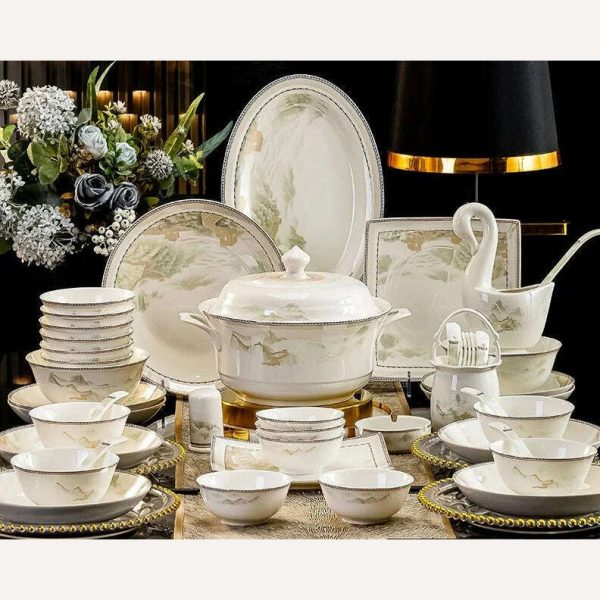 Jingdezhen dish set housewarming tableware set bowl and plate ceramic tableware set light luxury plate bowl Hot on Sale