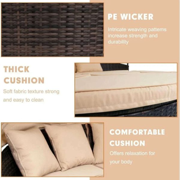 Outdoor Terrace Canopy Bed with Washable Soft Cushion, Clamshell Shaped Segmented Seats, Suitable for Backyard, Porch, (brown) Hot on Sale - Image 5