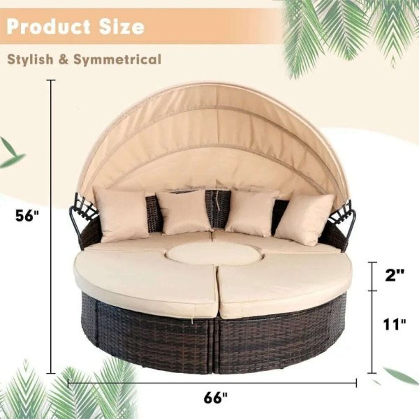 Outdoor Terrace Canopy Bed with Washable Soft Cushion, Clamshell Shaped Segmented Seats, Suitable for Backyard, Porch, (brown) Hot on Sale - Image 3